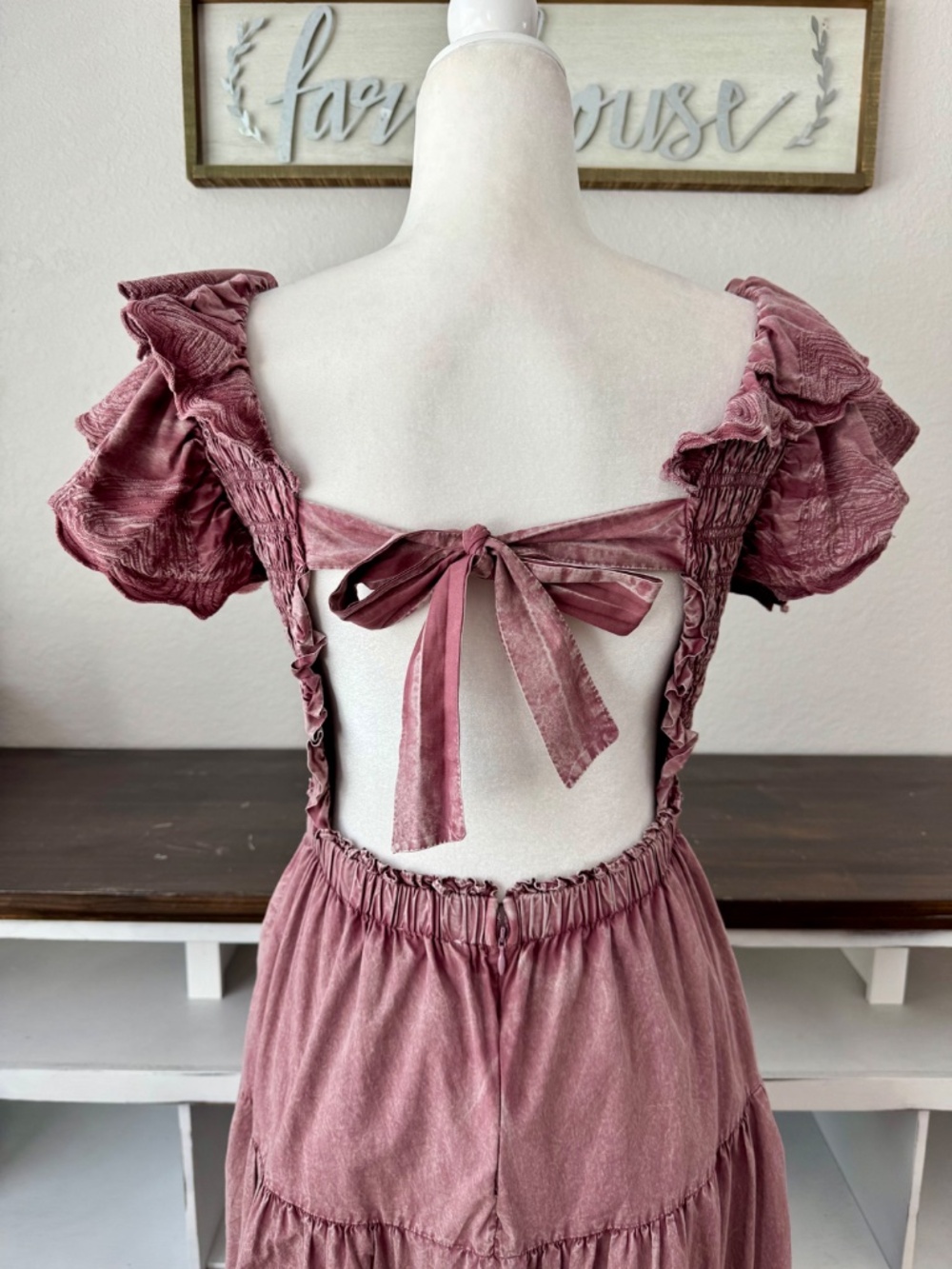Sea New York Heidi Smocked Maxi Dress Rose Heart Open Back Women's Size 4 *6 - Picture 6 of 10
